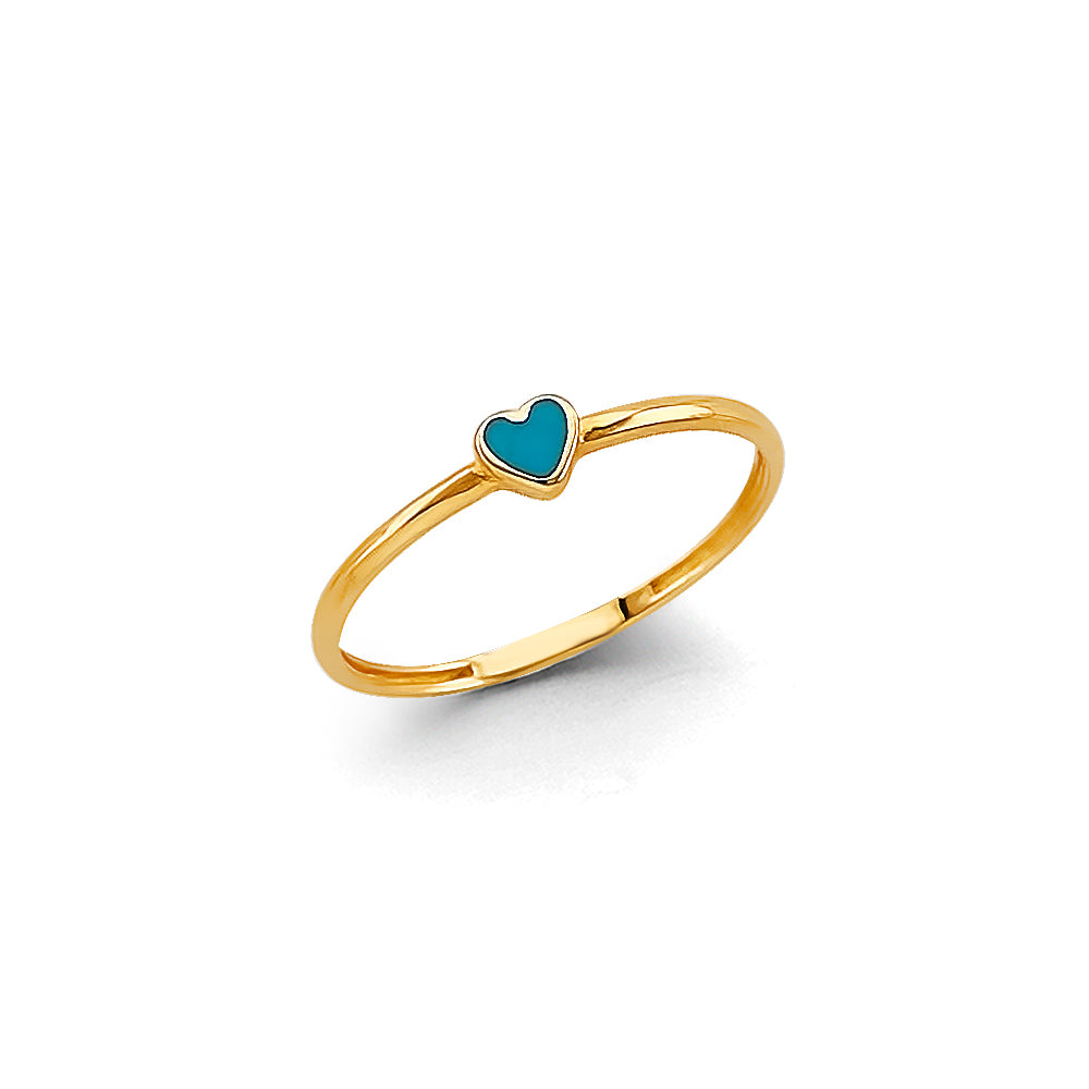 14K Yellow Gold Enamel Heart Stackable Ring