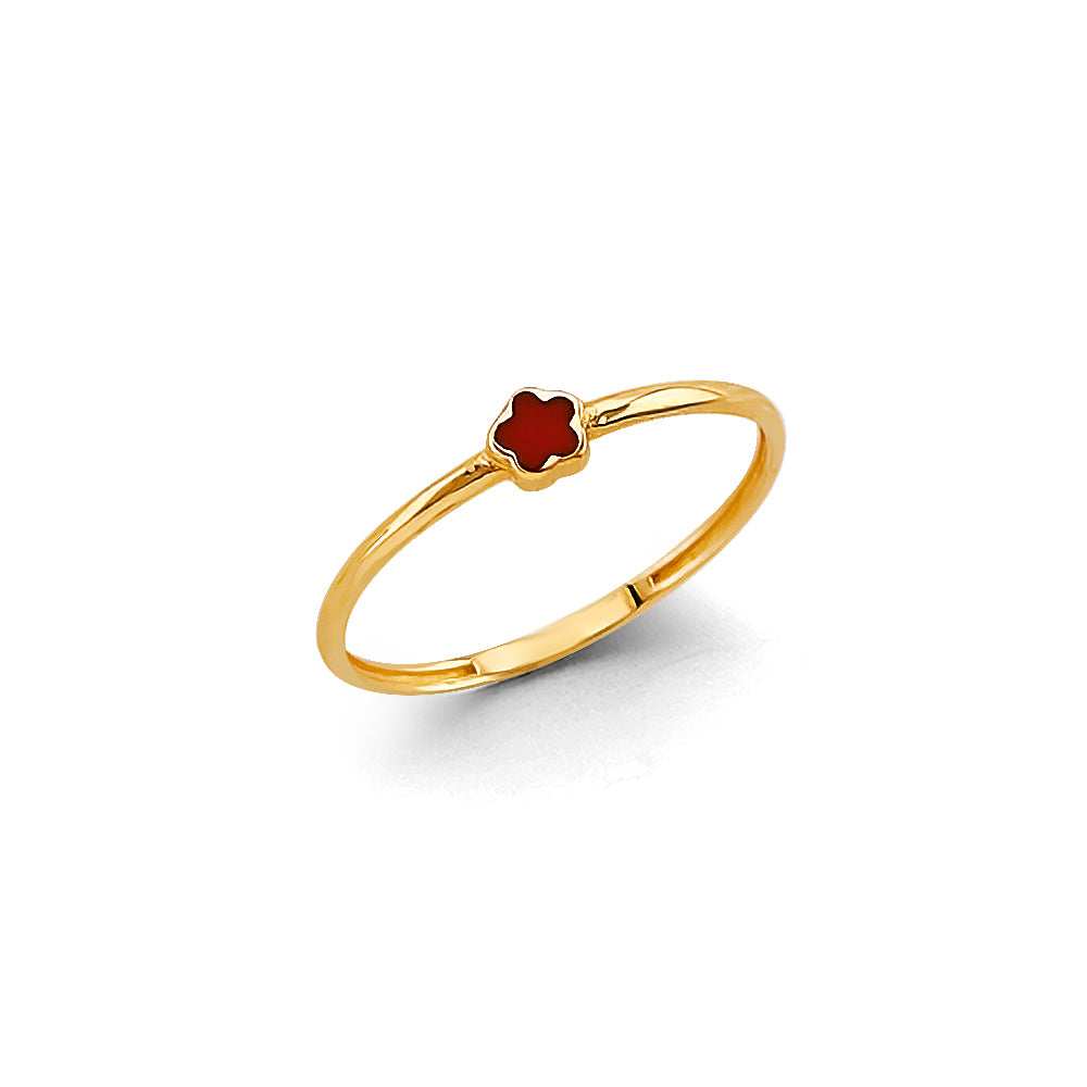 14K Yellow Gold Enamel Flower Stackable Ring
