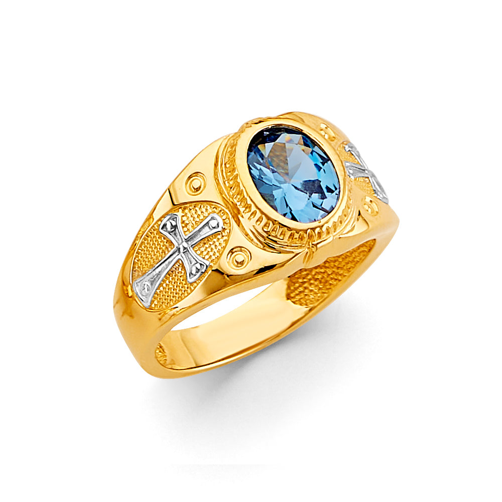 14K Two Tone Gold Men'S CZ Ring