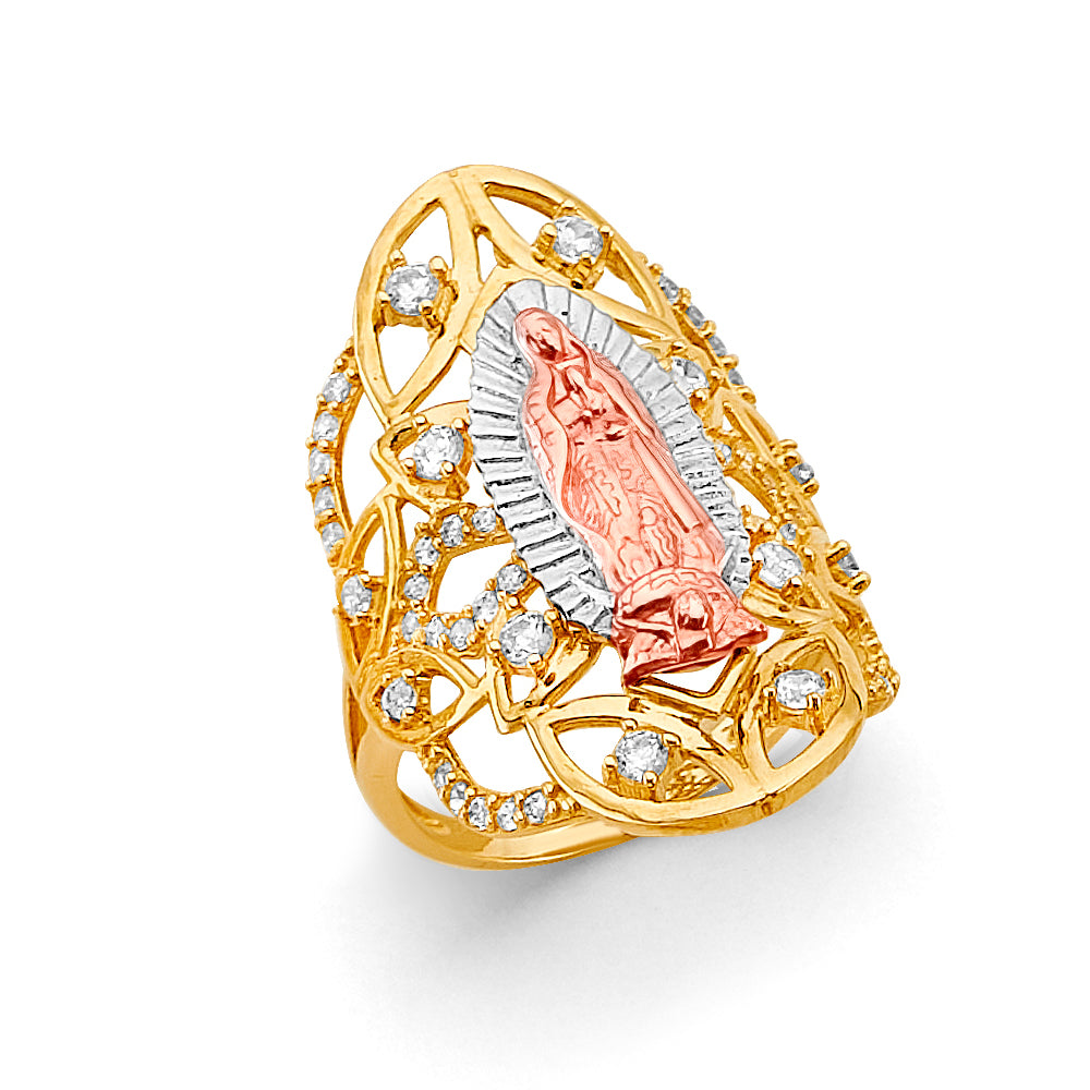 14K Yellow White Rose Gold CZ Guadalupe Ring
