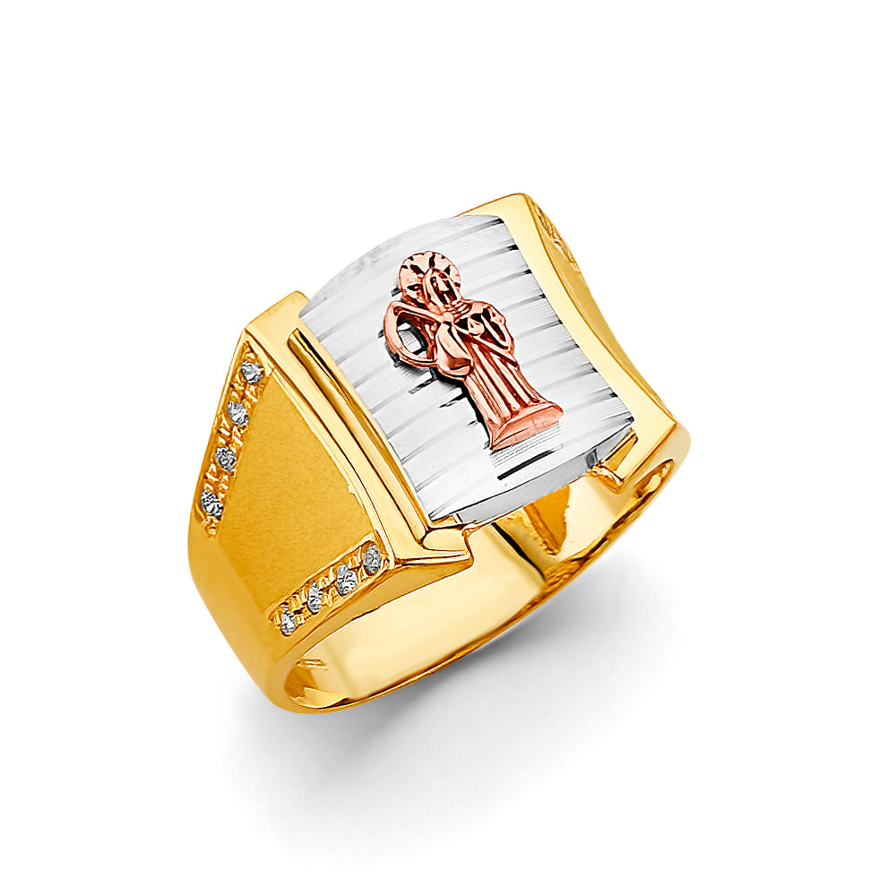 14K Yellow White Rose Gold Santa Muerte Men'S Ring