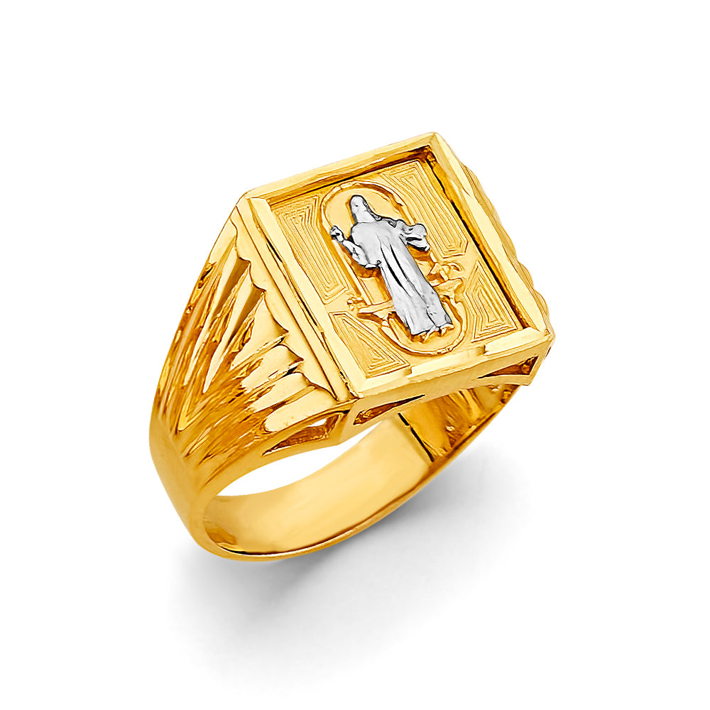 14K Two Tone Gold Santa Muerte Men'S Ring