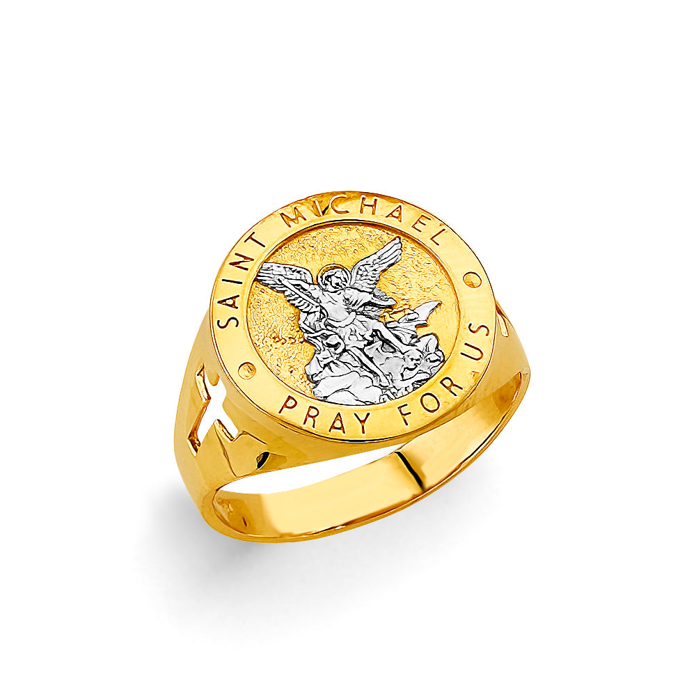 14K Two Tone Gold St. Michael Men'S Ring