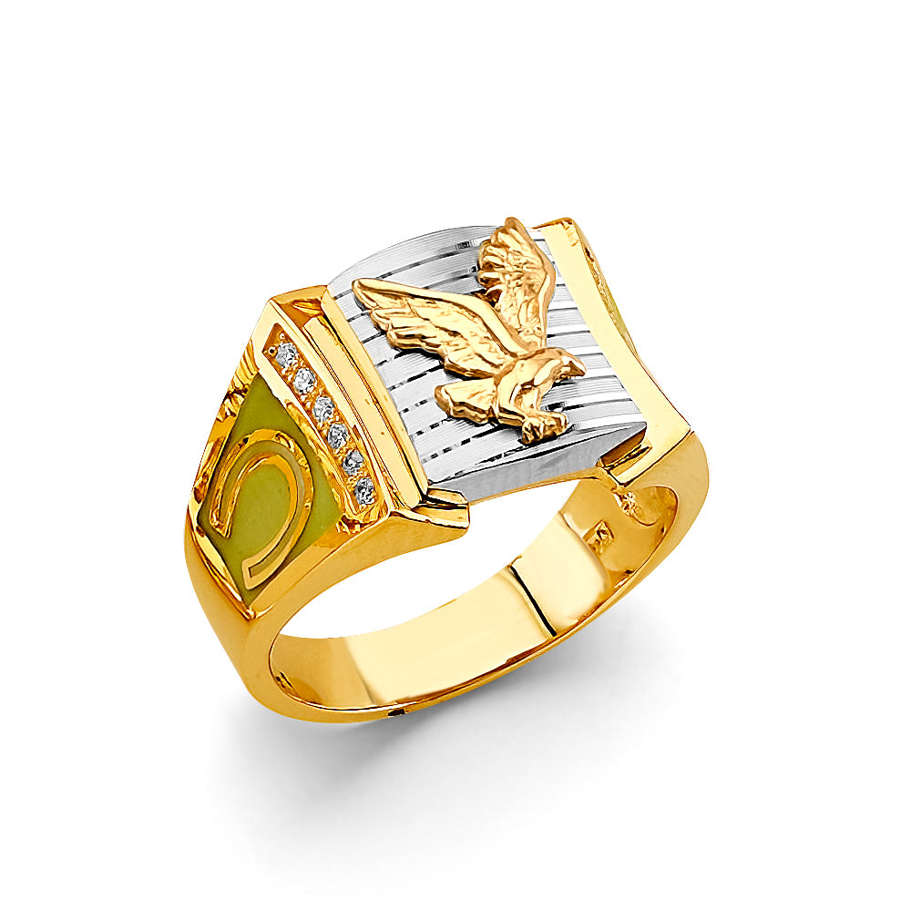 14K Two Tone Gold Eagle Men'S CZ Ring