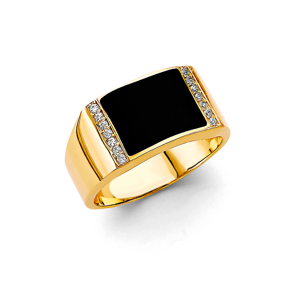 14K Yellow Gold Onyx Men'S CZ Ring