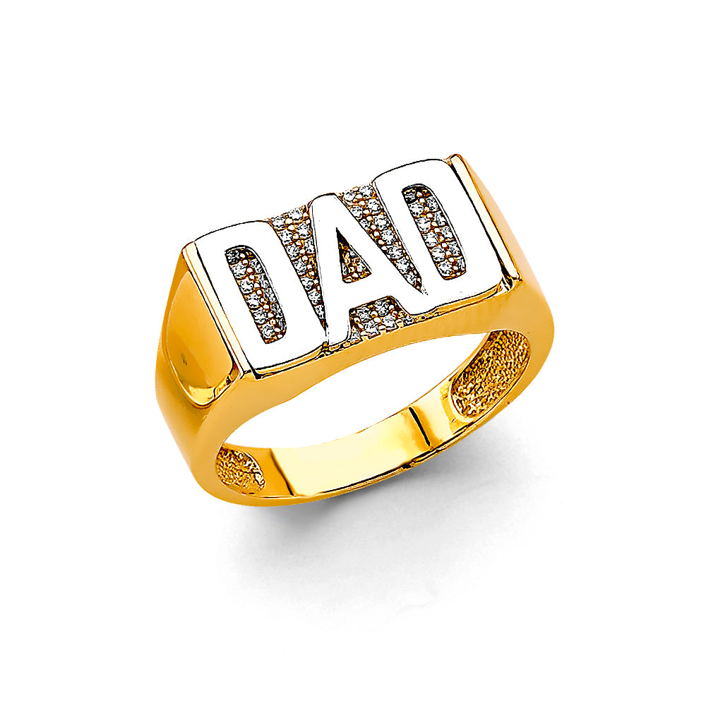 14K Two Tone Gold Dad Men'S CZ Ring