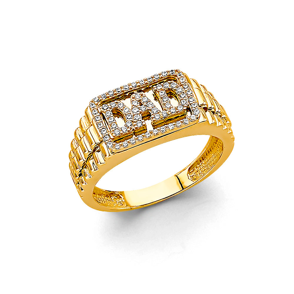 14K Two Tone Gold Dad Men'S CZ Ring