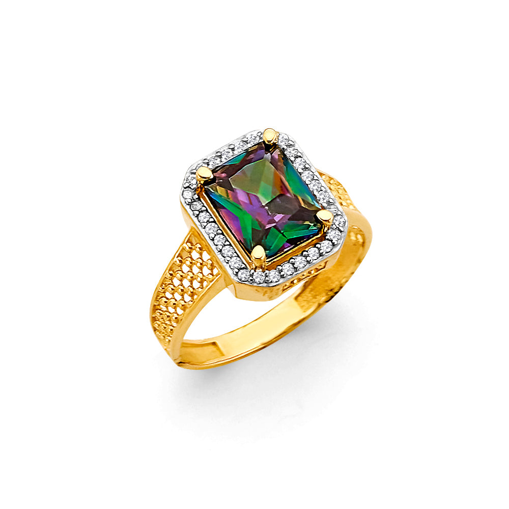 14K Yellow Gold Fancy Mystic Topaz CZ Ring