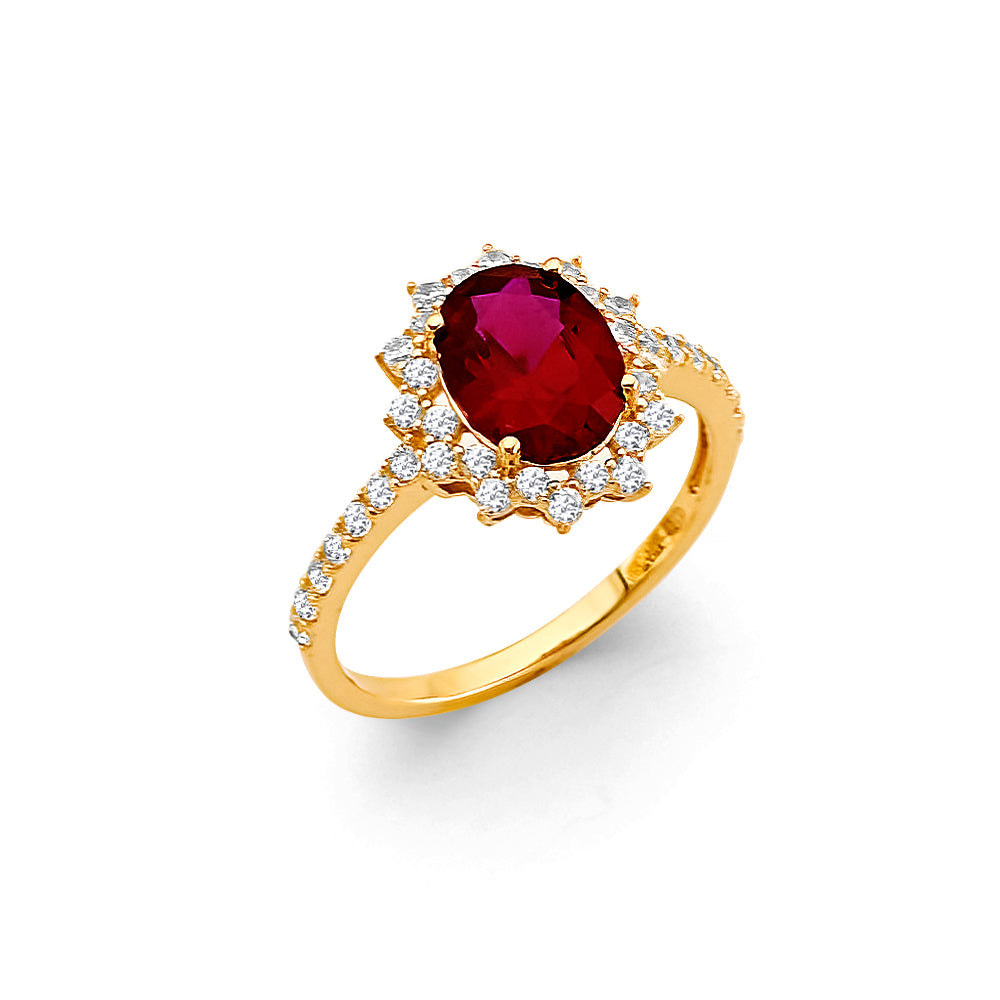 14K Yellow Gold Fancy Red CZ Ring