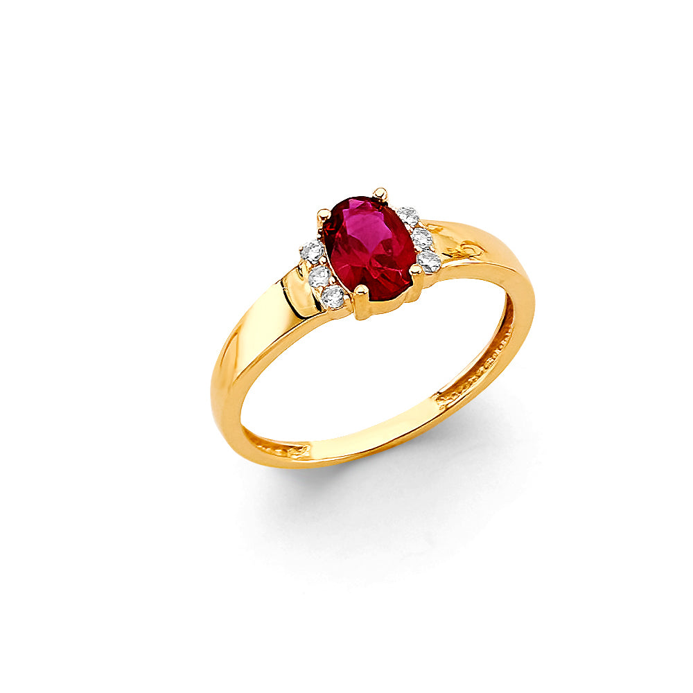 14K Yellow Gold Fancy Red CZ Ring