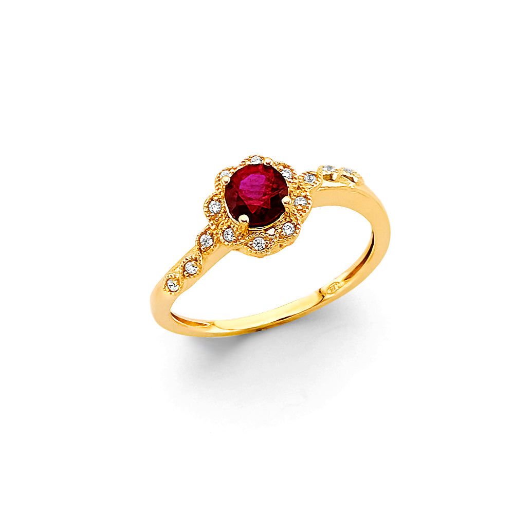 14K Yellow Gold Fancy Red CZ Ring