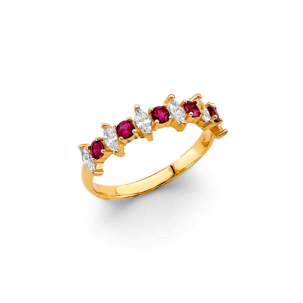 14K Yellow Gold Fancy Red CZ Ring