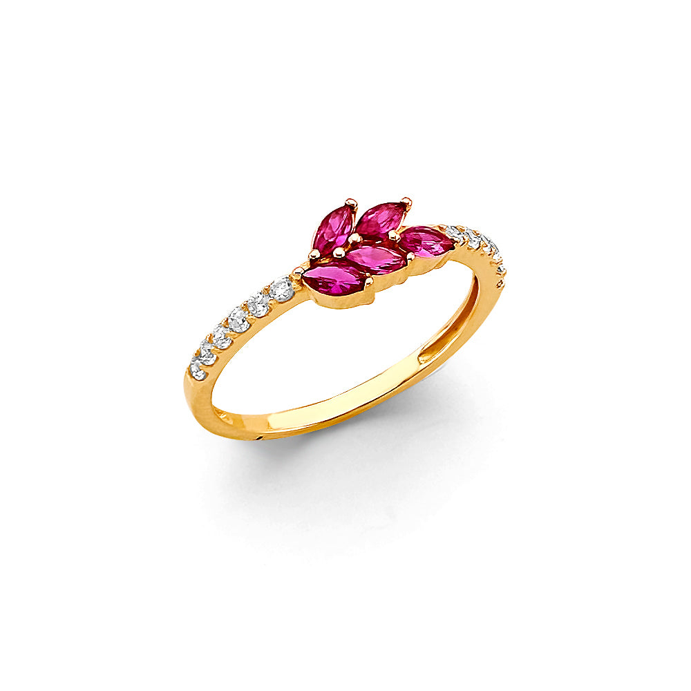 14K Yellow Gold Fancy Red CZ Ring