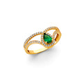 14K Yellow Gold Fancy Green CZ Ring