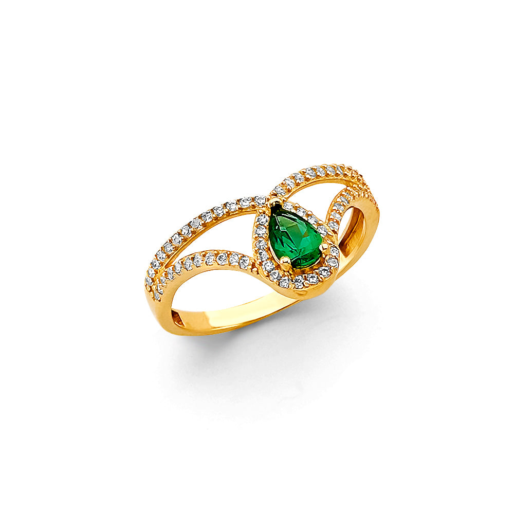 14K Yellow Gold Fancy Green CZ Ring