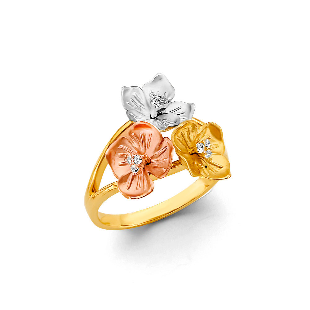 14K Yellow White Rose Gold Flower Ring