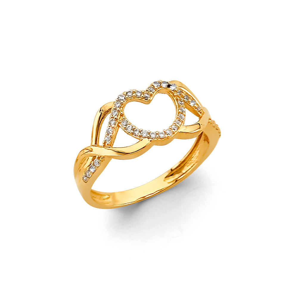 14K Yellow Gold CZ Heart Ring