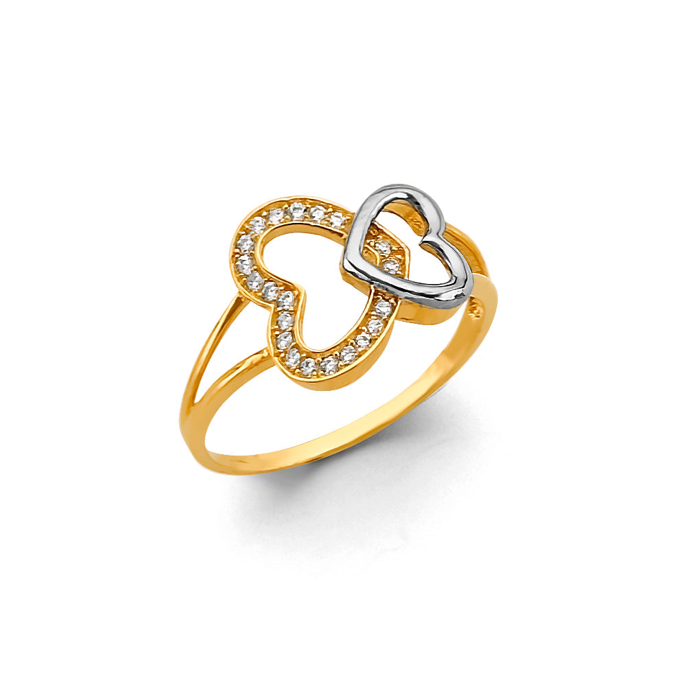 14K Two Tone Gold CZ Heart Ring