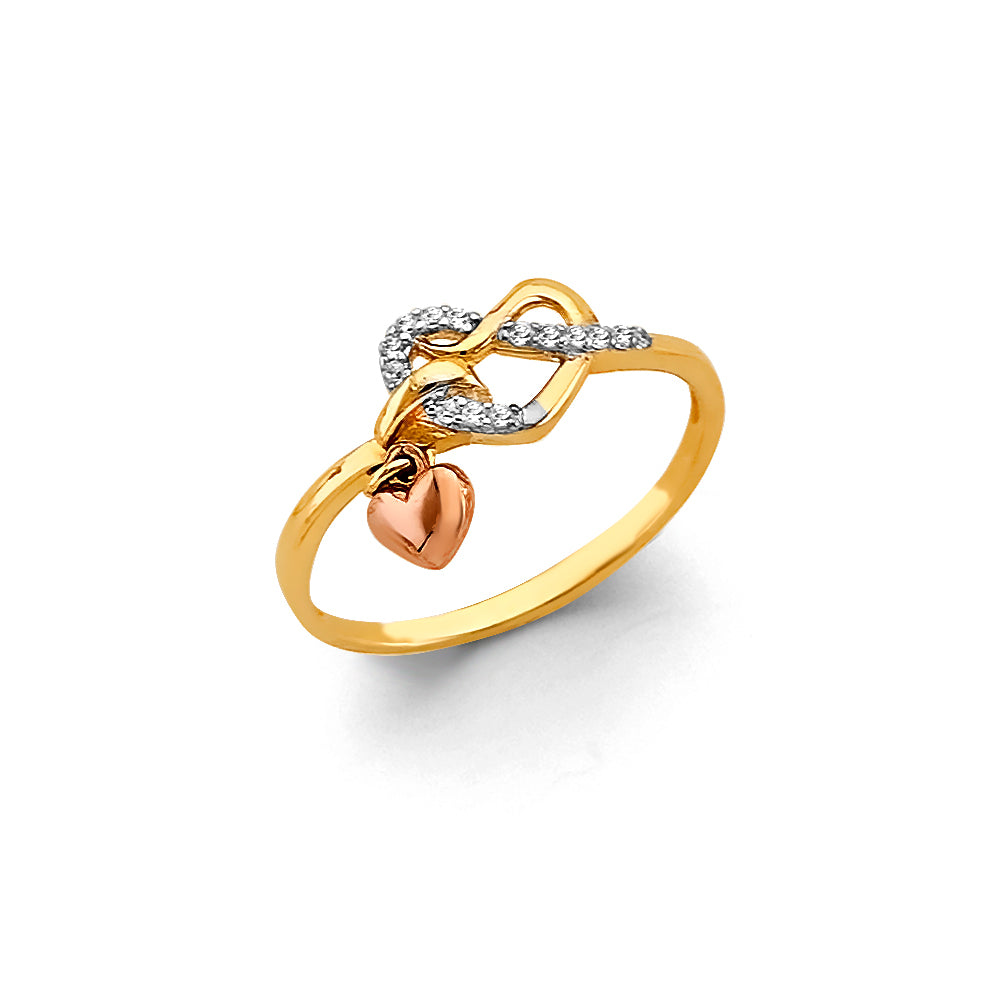 14K Two Tone Gold CZ Heart Ring