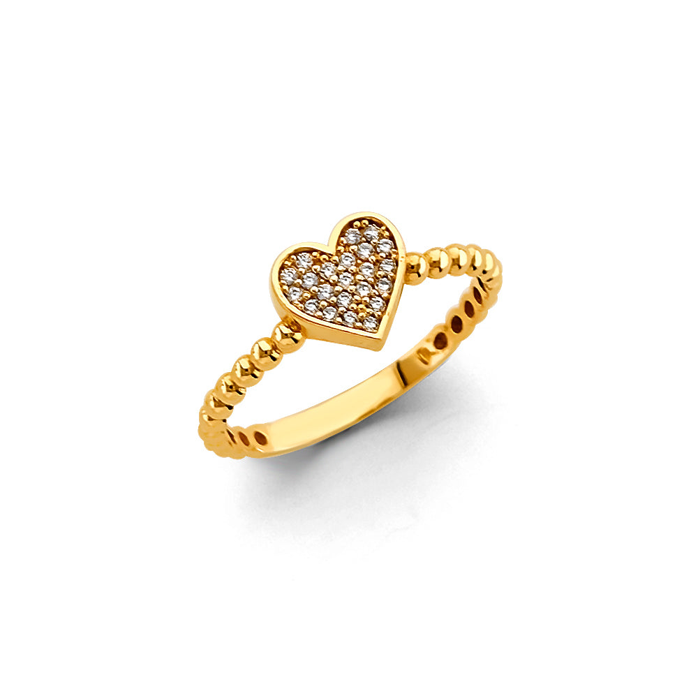 14K Yellow Gold CZ Heart Ring