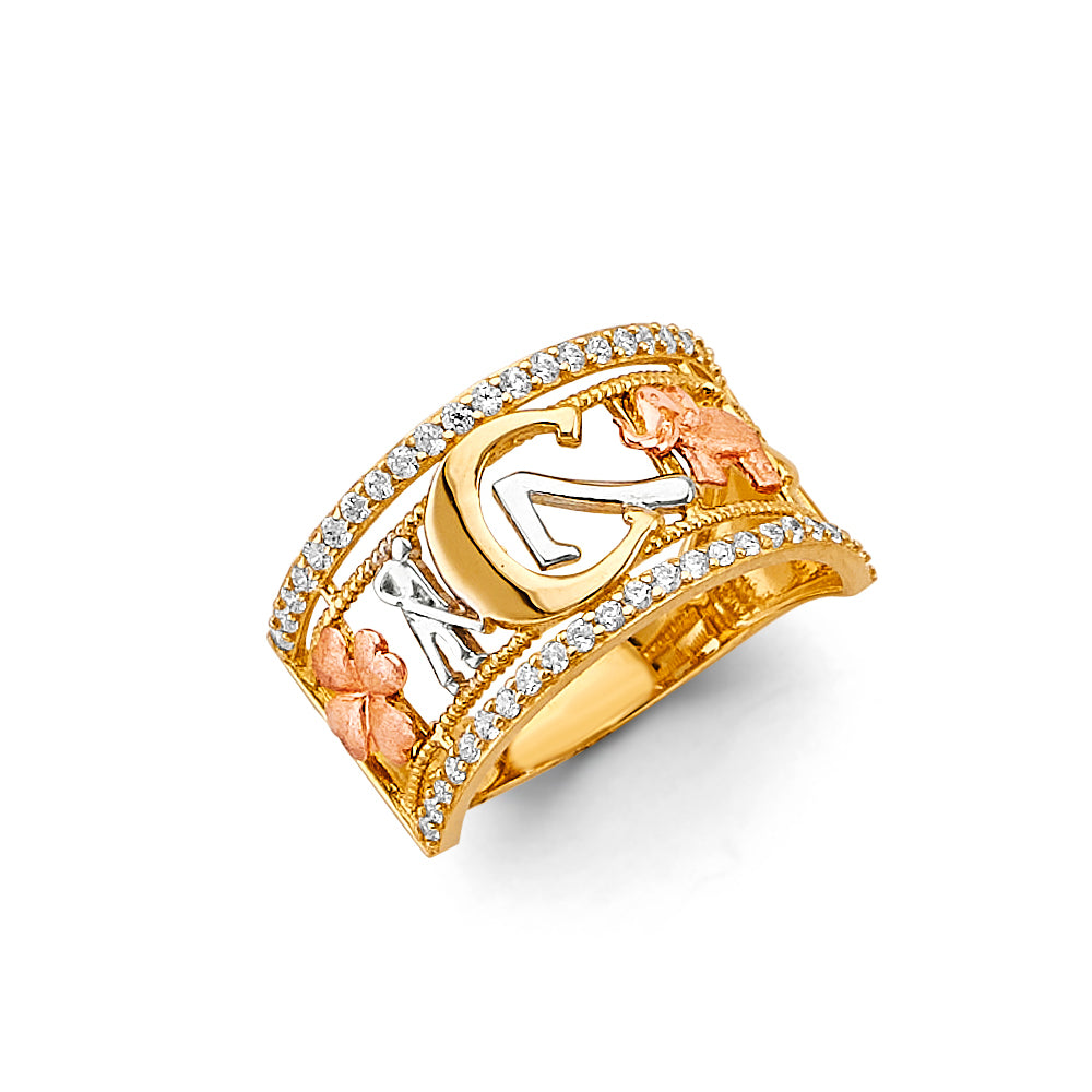 14K Yellow White Rose Gold CZ Lucky Ring