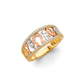 14K Yellow White Rose Gold CZ Lucky Ring