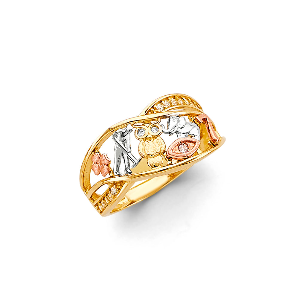 14K Yellow White Rose Gold Lucky Ring