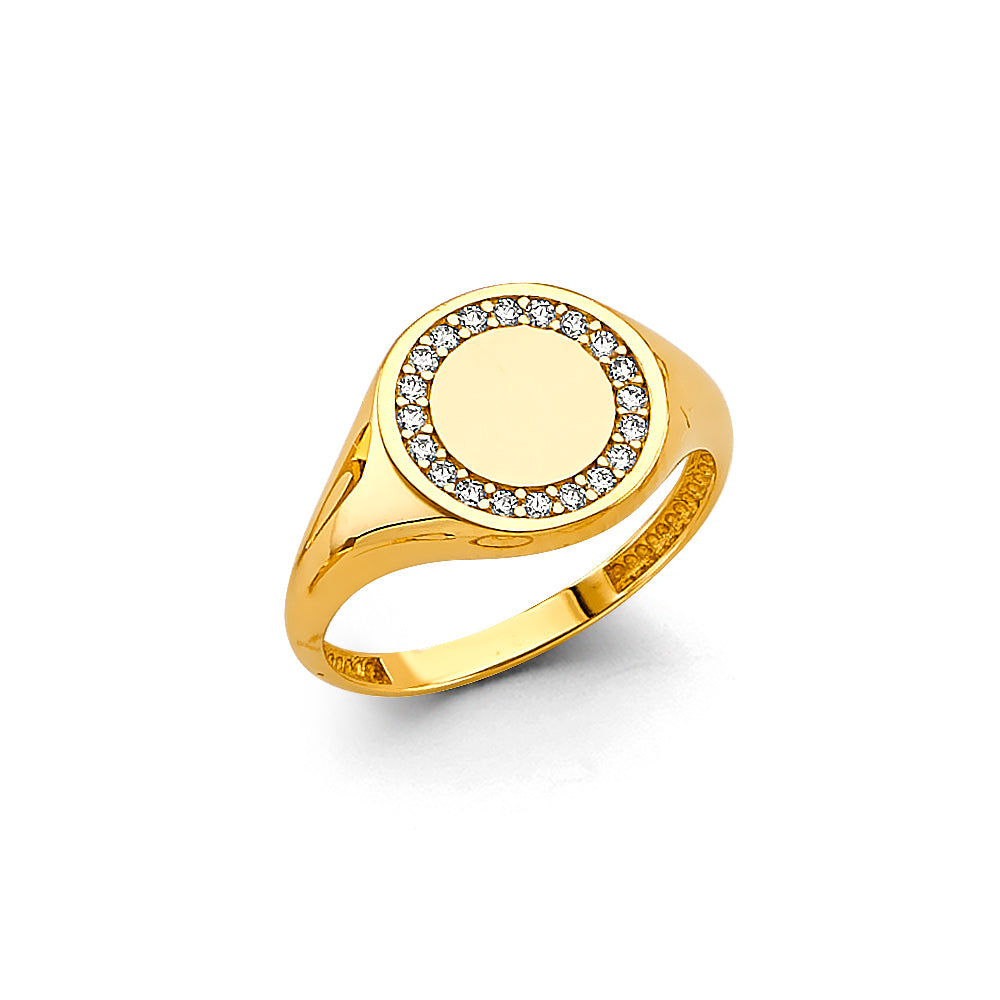 14K Two Tone Gold CZ Signet Ring