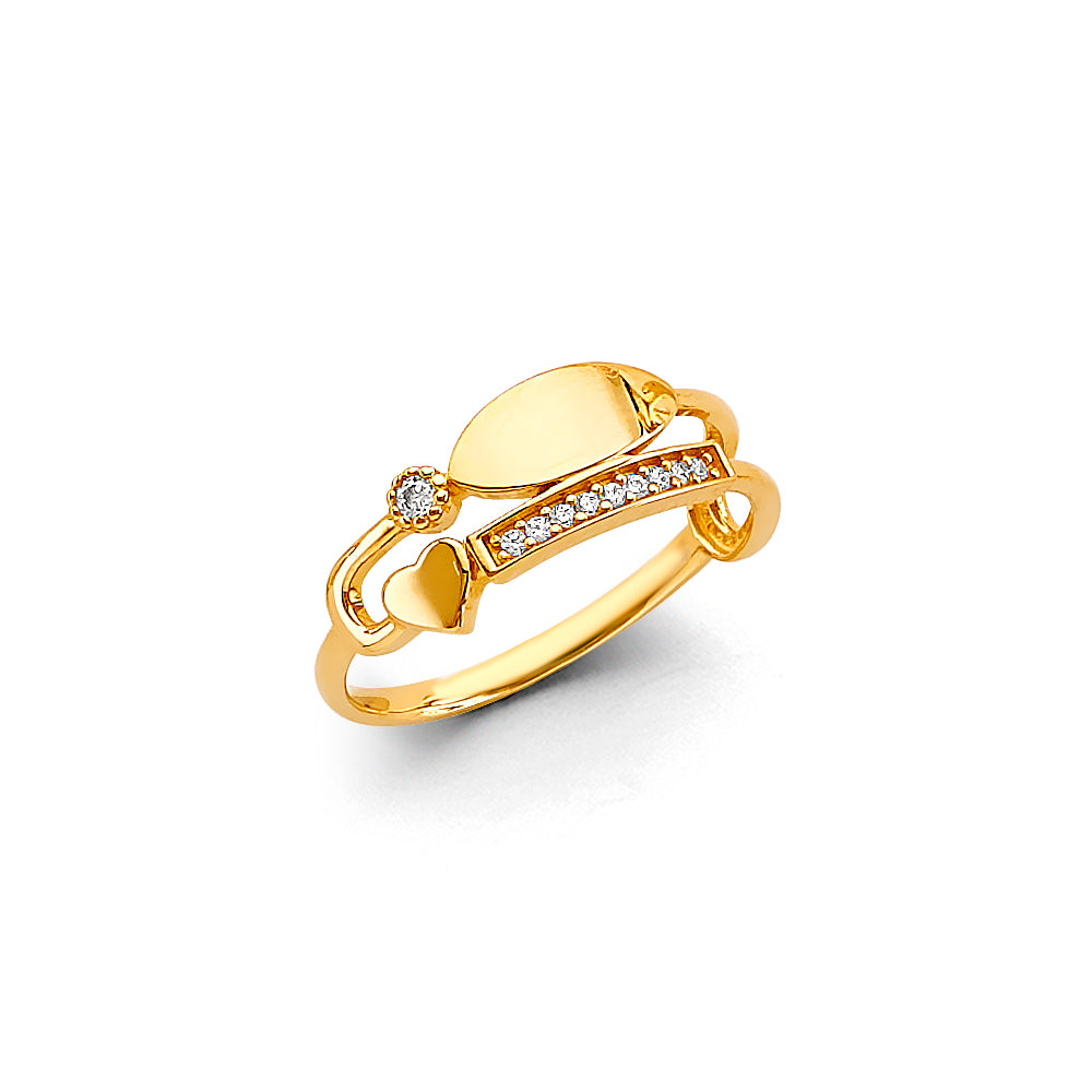14K Yellow Gold CZ 2 Line Ladies Ring