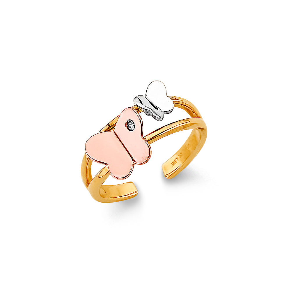 14K Yellow White Rose Gold CZ Butterfly Toe Ring
