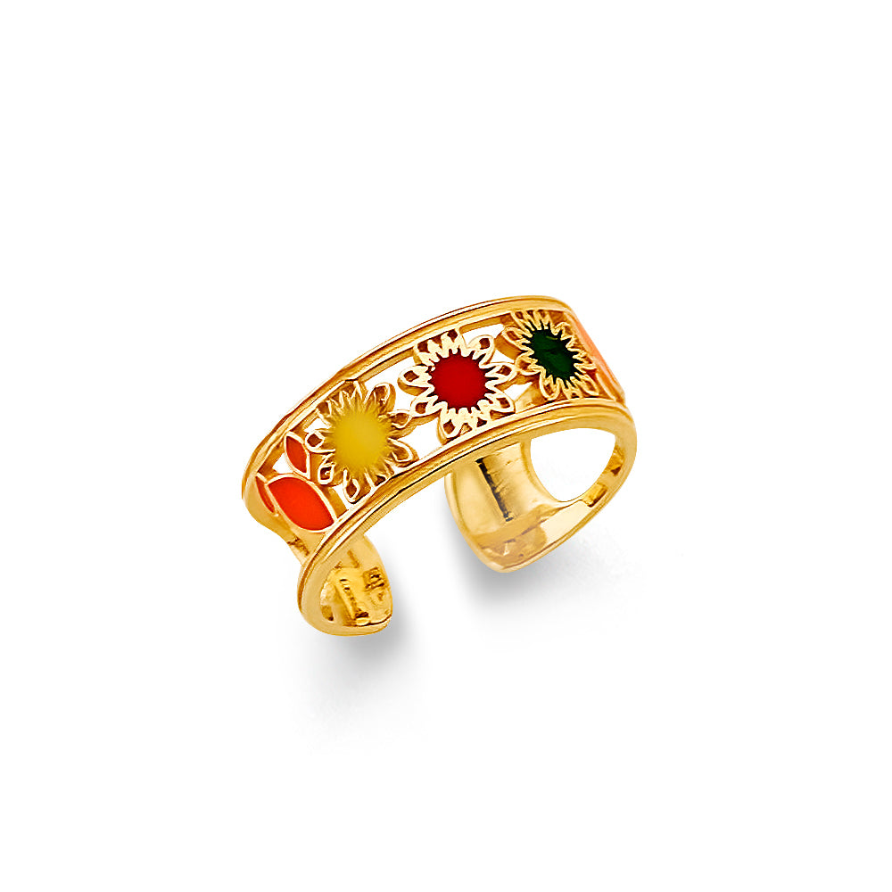 14K Yellow Gold Colored CZ Flower Toe Ring
