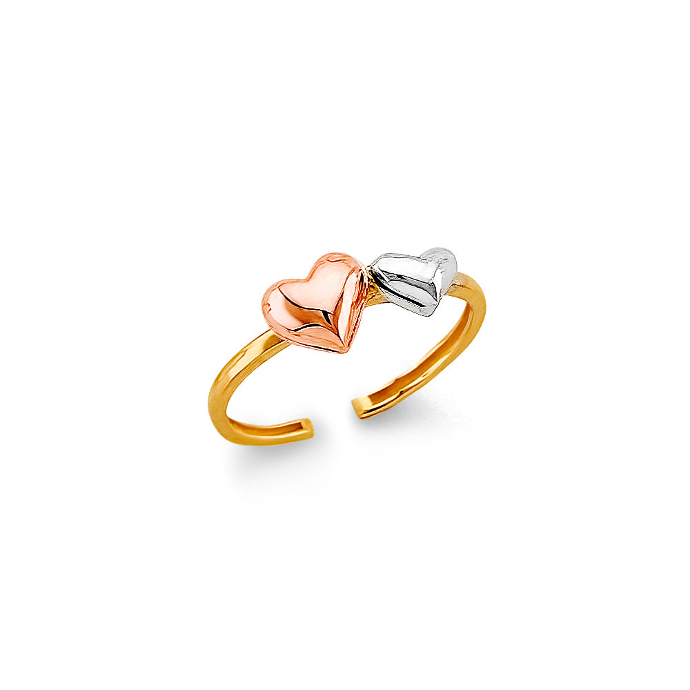 14K Yellow White Rose Gold Heart Toe Ring
