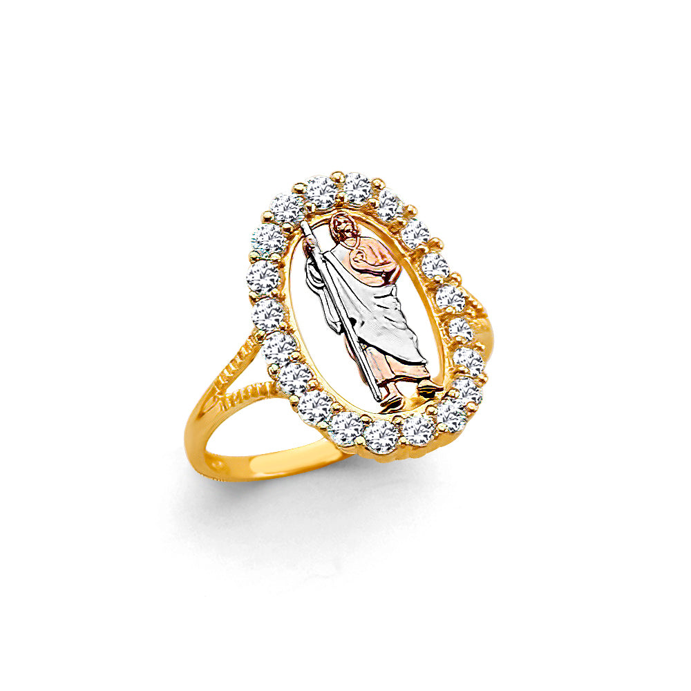 14K Yellow White Rose Gold St. Jude CZ Ring