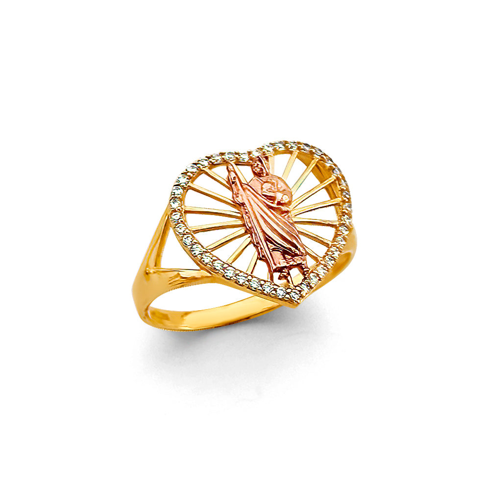 14K Two Tone Gold St. Jude CZ Ring