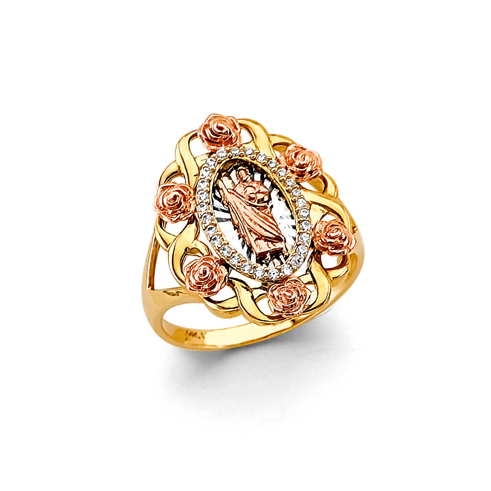 14K Yellow White Rose Gold St. Jude CZ Ring