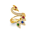 14K Yellow Gold Multi Color CZ Peacock Ring