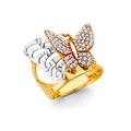 14K Yellow White Rose Gold CZ Butterfly Ring