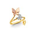 14K Yellow White Rose Gold 3 Butterfly CZ Ring