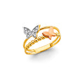 14K Yellow White Rose Gold CZ Butterfly Ring