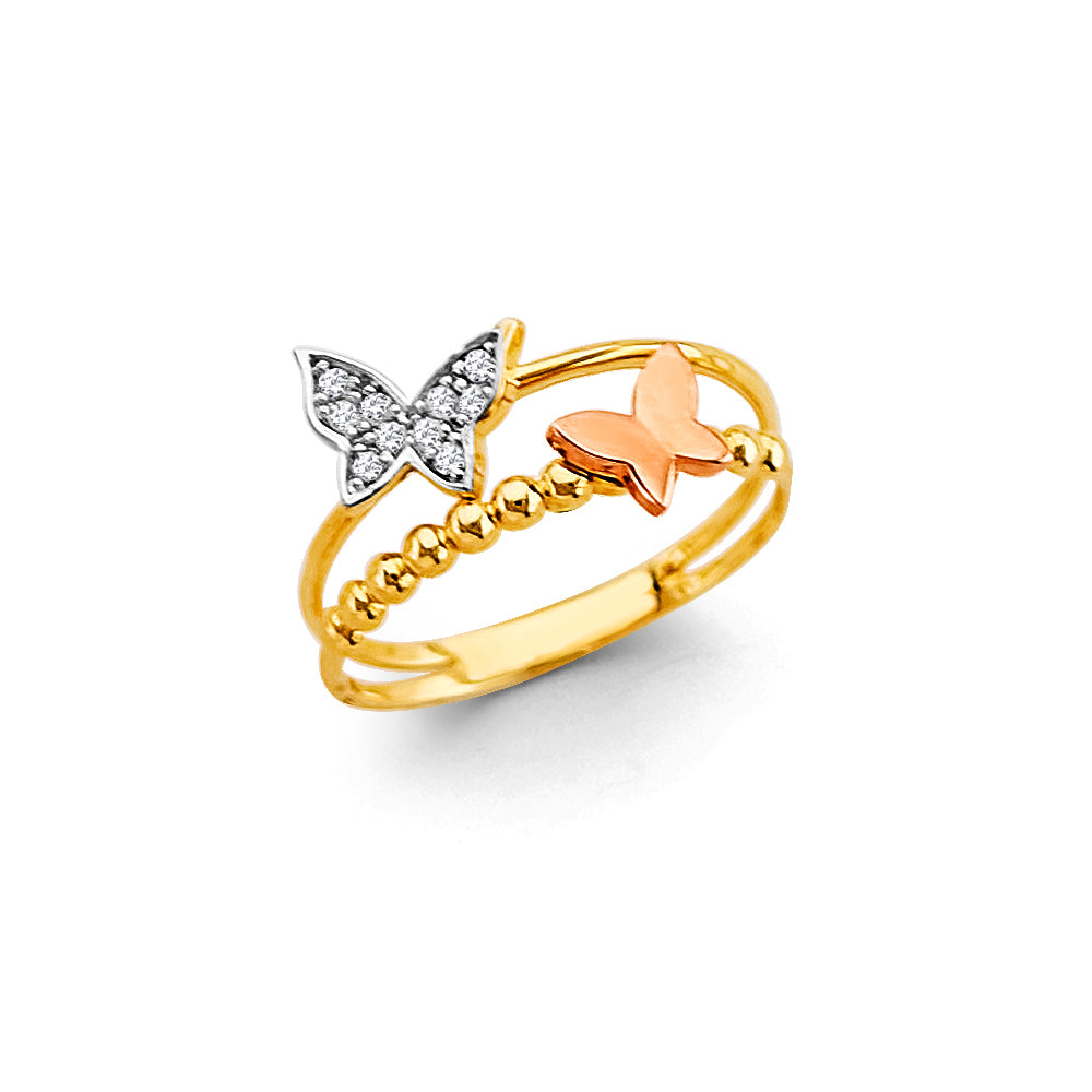 14K Yellow White Rose Gold CZ Butterfly Ring