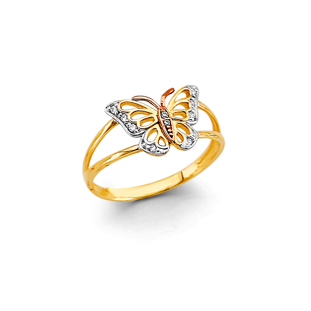 14K Two Tone Gold Butterfly Ring