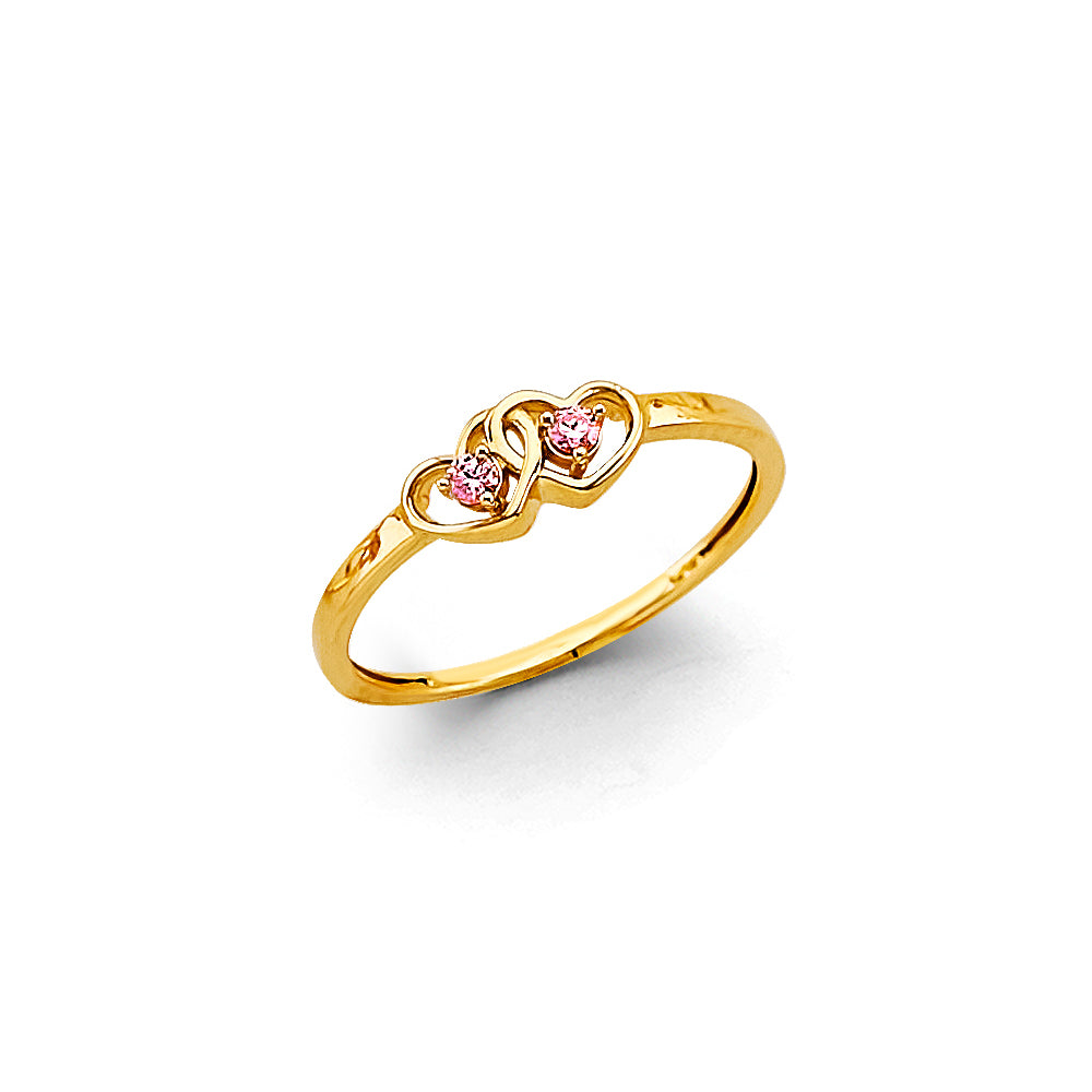 14K Yellow Gold CZ Heart Ring