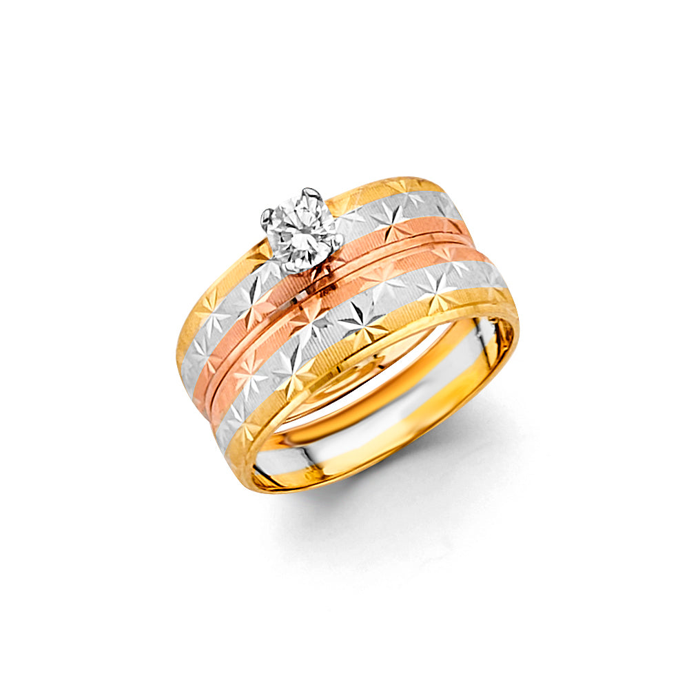 14K Yellow White Rose Gold Ladies CZ Engagement Ring