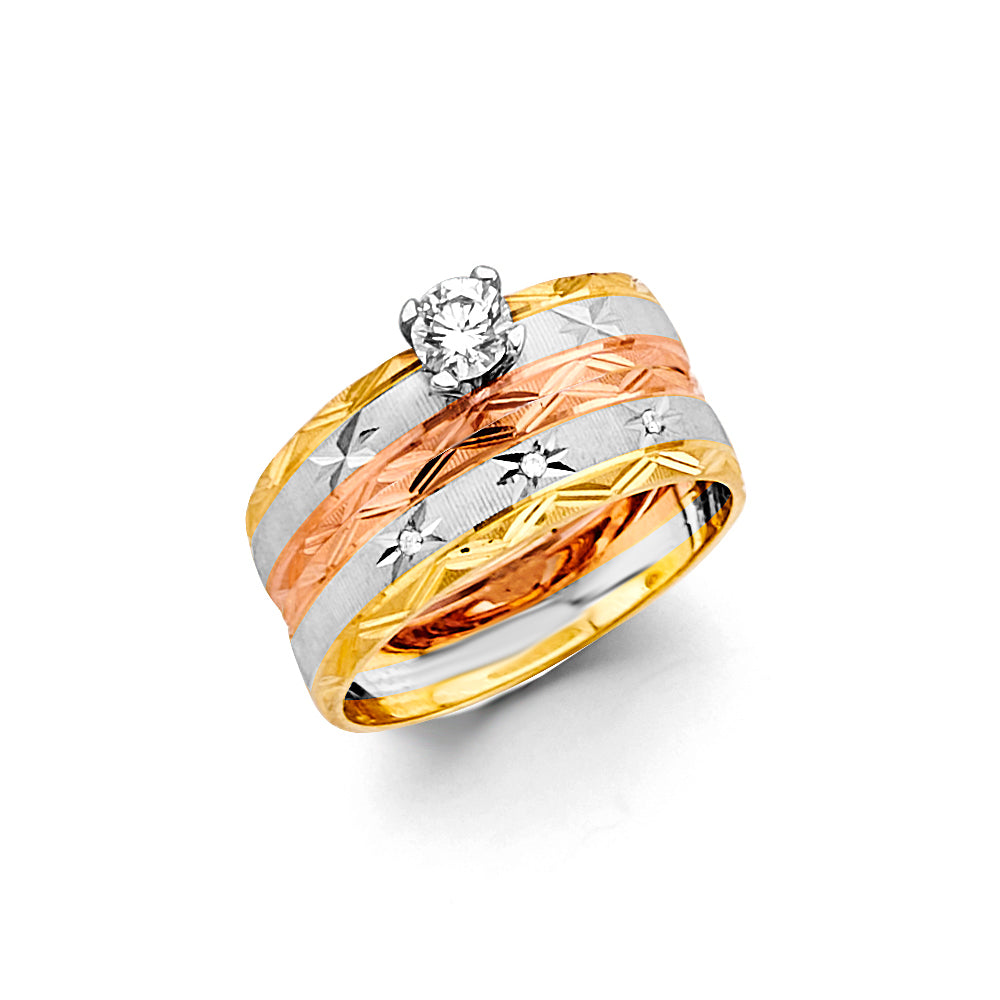 14K Yellow White Rose Gold Ladies CZ Engagement Ring