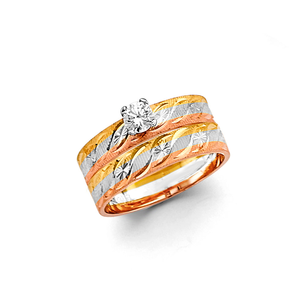 14K Yellow White Rose Gold Ladies CZ Engagement Ring