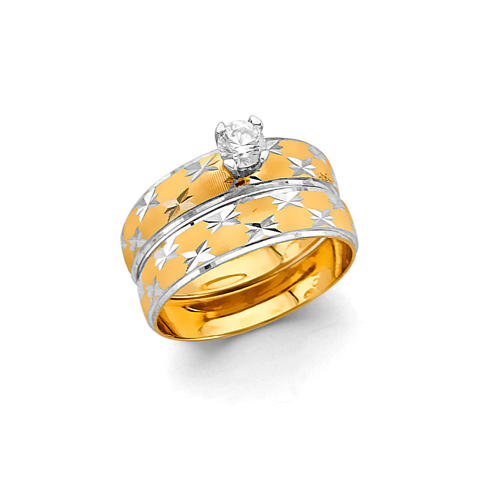 14K Two Tone Gold Ladies CZ Engagement Ring