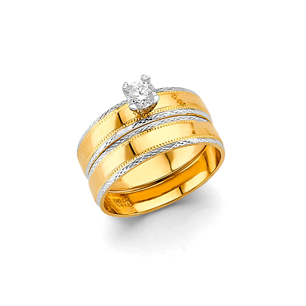 14K Two Tone Gold Ladies CZ Engagement Ring