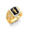 14K Two Tone Gold Onyx Santa Muerte Men'S CZ Ring