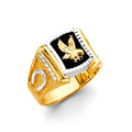 14K Two Tone Gold Onyx Eagle Men'S CZ Ring
