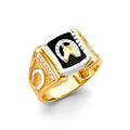 14K Two Tone Gold Onyx Horseshoe Men'S CZ Ring